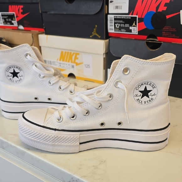 Converse All Star White Canvas High-Tops - Picture 3 of 7